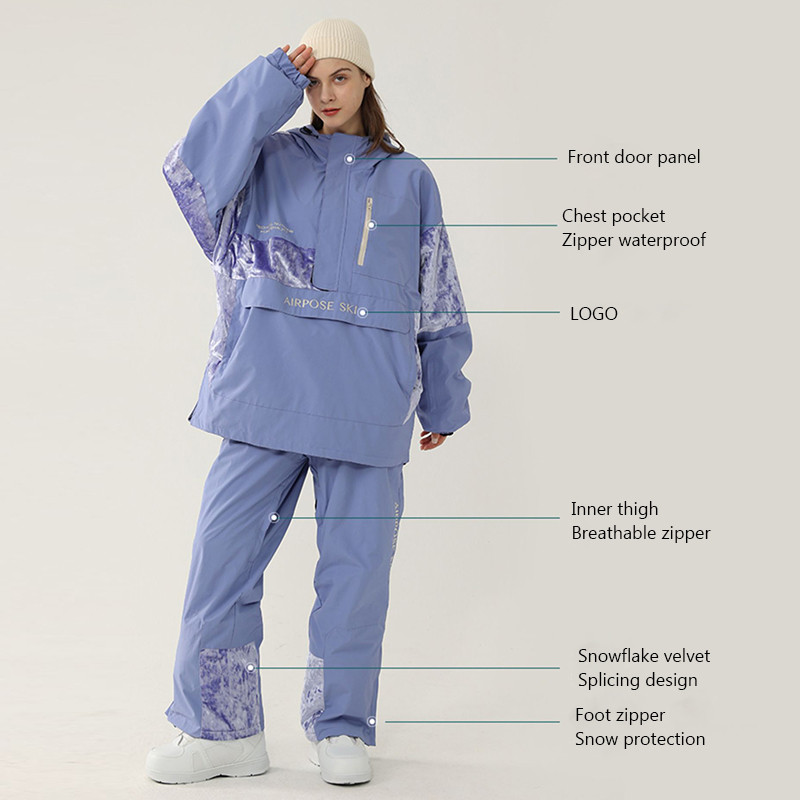 Costum de schi pentru femei noi, jachetă de snowboard în aer liber, salopetă, set de schi cu glugă, caldă, rezistentă la vânt, pantaloni de zăpadă, impermeabili, îmbrăcăminte de iarnă