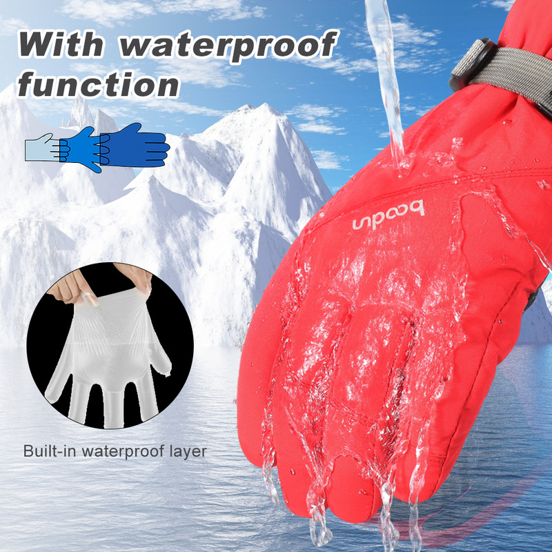 Slidinėjimo pirštinės žiemai, šiltos, vandeniui atsparios snieglenčių pirštinės Vyriškos moteriškos šiluminės vilnos jutiklinis ekranas nuo vėjo atsparios čiuožimo motociklo pirštinės