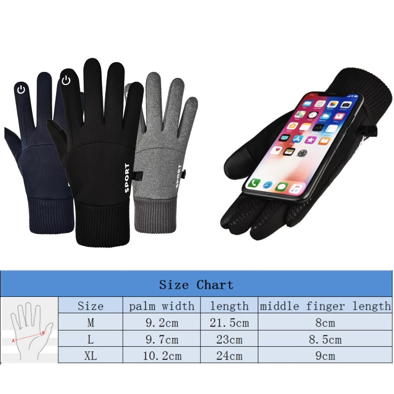 Мъжки зимни водоустойчиви ръкавици за колоездене Спорт на открито Бягане Мотоциклет Ски Сензорен екран Поларени ръкавици Неплъзгащи се топли пълни пръсти