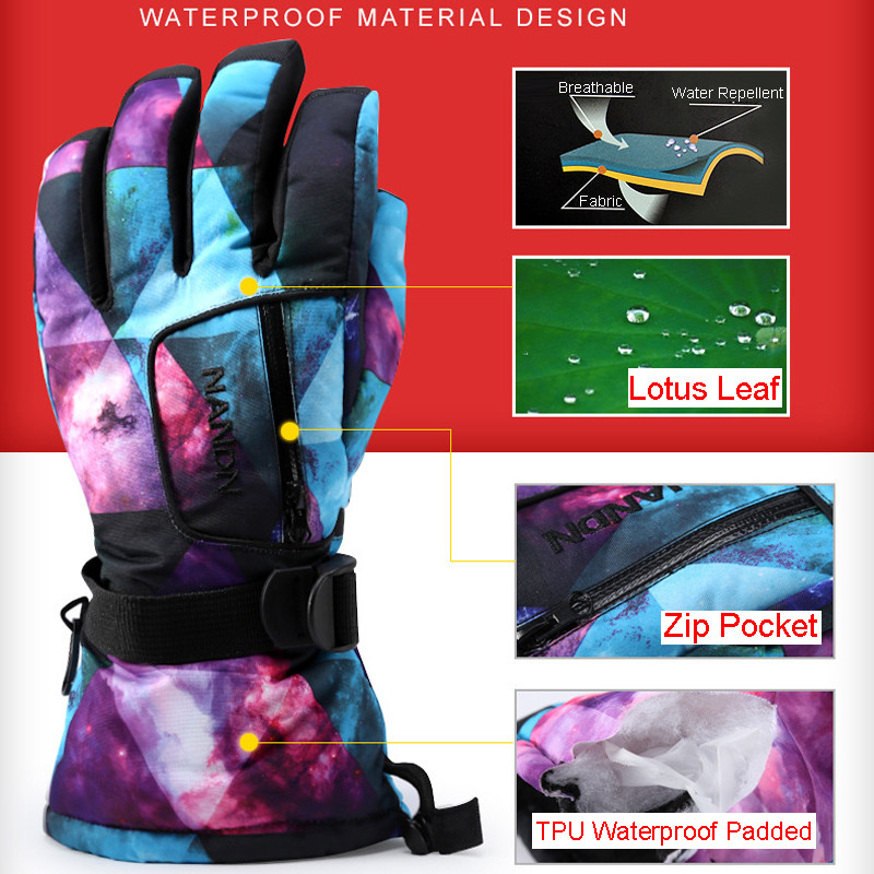 NANDN žiemos šiltos snieglenčių slidinėjimo pirštinės Vyrai Moterys Vaikai Sniego pirštinės Neperšlampamos Slidinėjimas Sniegmobilis Handschoemen Air+ XS SML XL