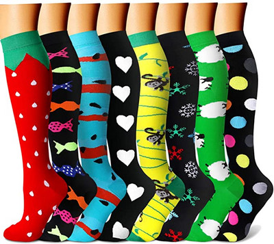 Нови мъжки дамски чорапи за бягане Спортни компресионни чорапи Разширени вени Забавни животински сняг Коледа Голф Колоездене Чорапи с дълго налягане