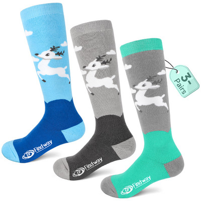 Șosete de schi pentru copii Findway Ski snowboard groase Fete și băieți Absorbție de umiditate Sosete termice elastice ridicate Sport de zăpadă