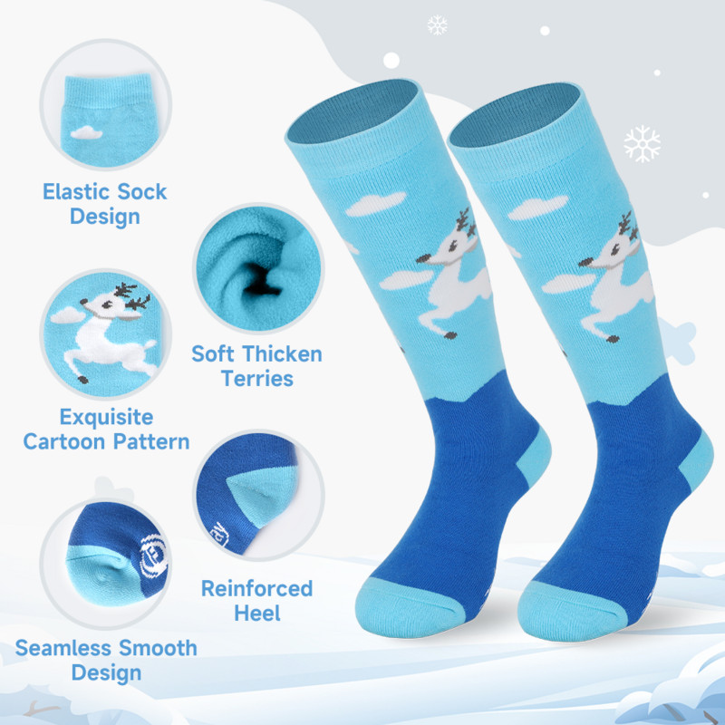 Șosete de schi pentru copii Findway Ski snowboard groase Fete și băieți Absorbție de umiditate Sosete termice elastice ridicate Sport de zăpadă