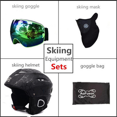 Snieglenčių slidinėjimo šalmas su nerasojančiais slidinėjimo akiniais Integruotas kvėpuojantis šalmas, dviejų sluoksnių Big Vision slidinėjimo akiniai