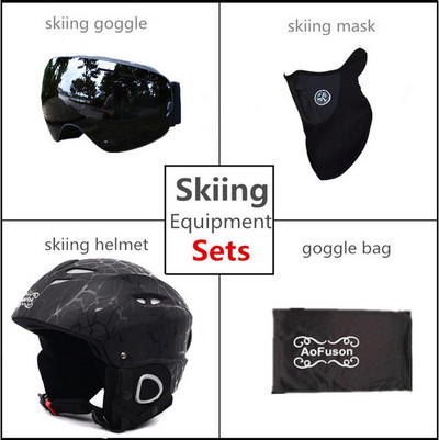 Snieglenčių slidinėjimo šalmas su nerasojančiais slidinėjimo akiniais Integruotas kvėpuojantis šalmas, dviejų sluoksnių Big Vision slidinėjimo akiniai