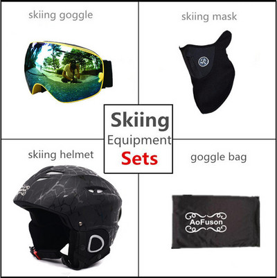 Snieglenčių slidinėjimo šalmas su nerasojančiais slidinėjimo akiniais Integruotas kvėpuojantis šalmas, dviejų sluoksnių Big Vision slidinėjimo akiniai