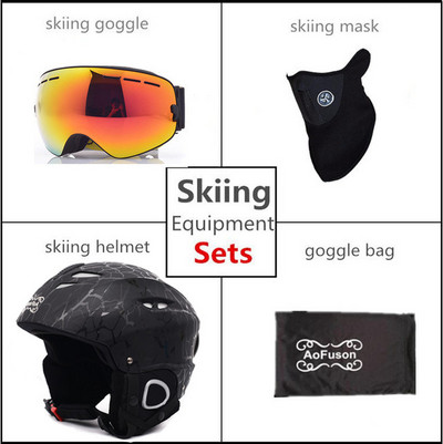 Snieglenčių slidinėjimo šalmas su nerasojančiais slidinėjimo akiniais Integruotas kvėpuojantis šalmas, dviejų sluoksnių Big Vision slidinėjimo akiniai