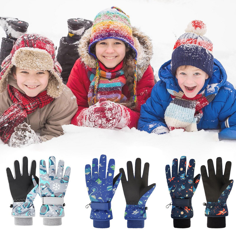 Детски ски ръкавици Зимни спортове на открито Сноуборд Топли ръкавици Детски водоустойчиви удебелени ръкавици Затоплят пръстите
