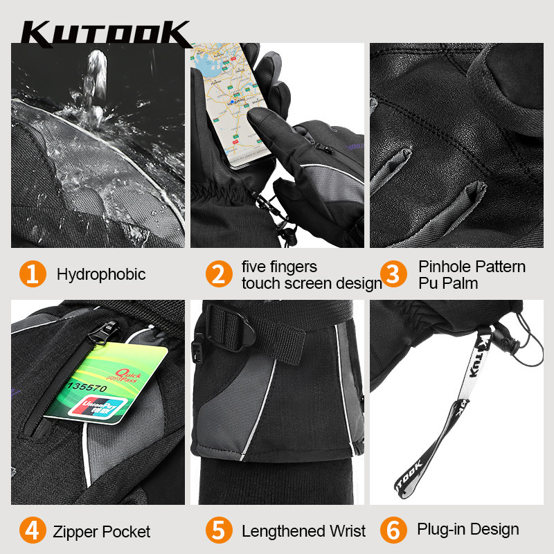 KUTOOK žieminės slidinėjimo pirštinės vandeniui atsparios karščiui atsparios vėjui šiltos sniego motociklo TPU sniego slidinėjimo priedai Vyriškos snieglenčių pirštinės su jutikliniu ekranu