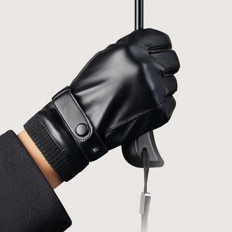 1 pora vilnos pamušalas, briaunoti rankogaliai Reguliuojami mygtukai, pilnai pirštai, vyriškos pirštinės, žieminės, atsparios vėjui, jutiklinis ekranas Dirbtinė oda dviračių sportas G