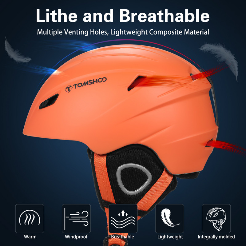 TOMSHOO Ski Κράνος Snowboard Κράνος για εξωτερικούς χώρους Snow Sport κράνος με αφαιρούμενη επένδυση και μαξιλαράκια αυτιών Κράνη σκι άνδρες