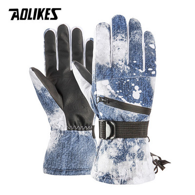 AOLIKES terminės slidinėjimo pirštinės vyrams, moteriškos žieminės vilnos, vandeniui atsparios šiltos snieglenčių snieglenčių pirštinės 5 pirštų jutiklinis ekranas, skirtas slidinėjimui