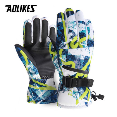 AOLIKES terminės slidinėjimo pirštinės vyrams, moteriškos žieminės vilnos, vandeniui atsparios šiltos snieglenčių snieglenčių pirštinės 5 pirštų jutiklinis ekranas, skirtas slidinėjimui