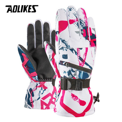 AOLIKES terminės slidinėjimo pirštinės vyrams, moteriškos žieminės vilnos, vandeniui atsparios šiltos snieglenčių snieglenčių pirštinės 5 pirštų jutiklinis ekranas, skirtas slidinėjimui