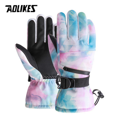 AOLIKES terminės slidinėjimo pirštinės vyrams, moteriškos žieminės vilnos, vandeniui atsparios šiltos snieglenčių snieglenčių pirštinės 5 pirštų jutiklinis ekranas, skirtas slidinėjimui