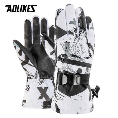 AOLIKES terminės slidinėjimo pirštinės vyrams, moteriškos žieminės vilnos, vandeniui atsparios šiltos snieglenčių snieglenčių pirštinės 5 pirštų jutiklinis ekranas, skirtas slidinėjimui