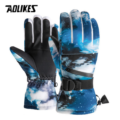 AOLIKES terminės slidinėjimo pirštinės vyrams, moteriškos žieminės vilnos, vandeniui atsparios šiltos snieglenčių snieglenčių pirštinės 5 pirštų jutiklinis ekranas, skirtas slidinėjimui