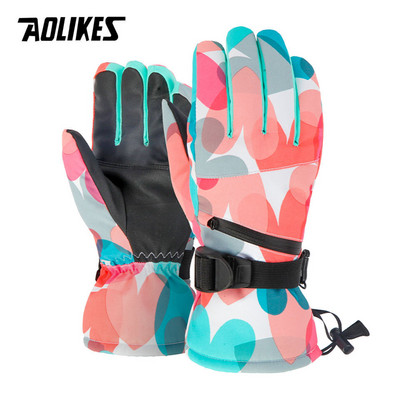 AOLIKES terminės slidinėjimo pirštinės vyrams, moteriškos žieminės vilnos, vandeniui atsparios šiltos snieglenčių snieglenčių pirštinės 5 pirštų jutiklinis ekranas, skirtas slidinėjimui