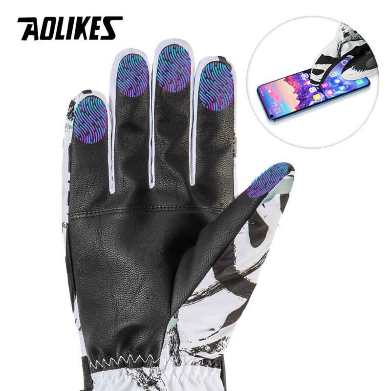 AOLIKES terminės slidinėjimo pirštinės vyrams, moteriškos žieminės vilnos, vandeniui atsparios šiltos snieglenčių snieglenčių pirštinės 5 pirštų jutiklinis ekranas, skirtas slidinėjimui