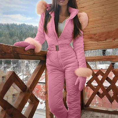 Дамски моден цял ски гащеризон Ежедневен дебел зимен топъл ски костюм за сноуборд Спорт на открито Комплекти панталони за ски Ски костюм с цип