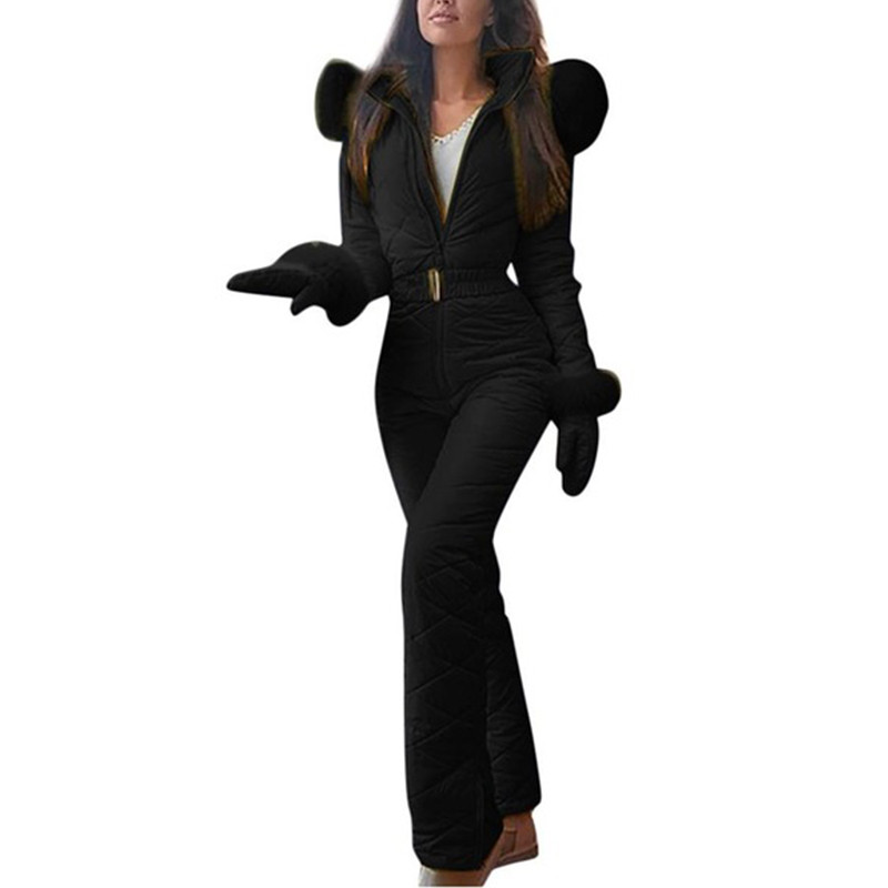 Moterų madingi vienetiniai slidinėjimo kombinezonai, kasdienis storas šiltas žiemos snieglenčių kostiumas Lauko sportinis slidinėjimo kelnių rinkiniai Slidinėjimo kostiumas su užtrauktuku