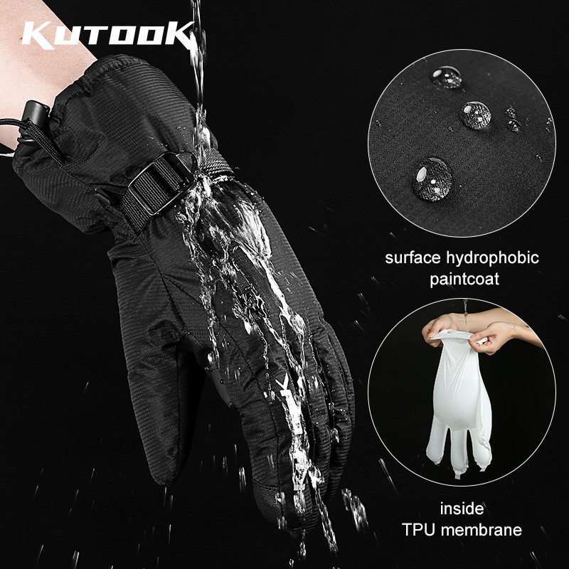 KUTOOK Thermal žiemos slidinėjimo pirštinės, atsparios vandeniui, vėjui atsparios pirštinės, kumščio apsauga, slidinėjimo snieglentė vyrams, moteriškos MTB sniego motociklų pirštinės