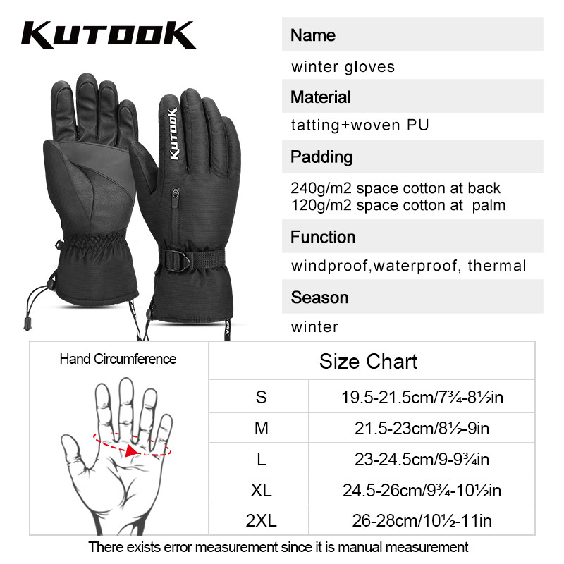 KUTOOK Thermal žiemos slidinėjimo pirštinės, atsparios vandeniui, vėjui atsparios pirštinės, kumščio apsauga, slidinėjimo snieglentė vyrams, moteriškos MTB sniego motociklų pirštinės