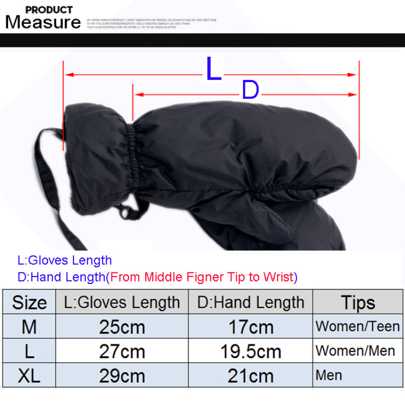 Down Feather Thermal Snowboard Síkesztyű férfi női Tél Meleg hó hegy Sí motorosszán ujjatlan gyerekek hosszú kötél akasztó