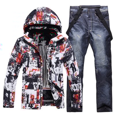 Férfi jéghó ruha készletek szabadtéri sportokhoz snowboard ruházat vízálló, lélegző síelési viselet téli dzsekik és pántos nadrágok