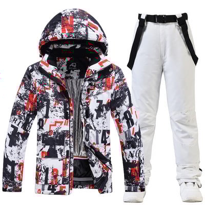 Férfi jéghó ruha készletek szabadtéri sportokhoz snowboard ruházat vízálló, lélegző síelési viselet téli dzsekik és pántos nadrágok