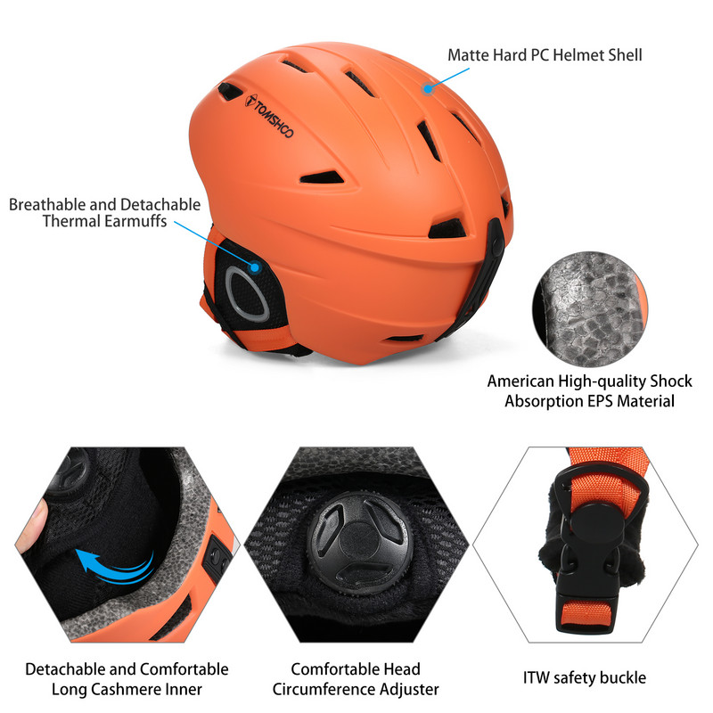 Κράνος Tomshoo Ski Κράνος Snowboard Εξωτερικό Αθλητικό Κράνος Χιονιού με αφαιρούμενη επένδυση και μαξιλαράκια αυτιών Ανδρικό Γυναικείο κράνος σκι