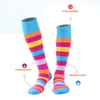 Ски чорапи с дълги райета Удебелени пълни хавлиени чорапи за възрастни Детски меки дишащи чорапи до коляното Спортни чорапи на открито
