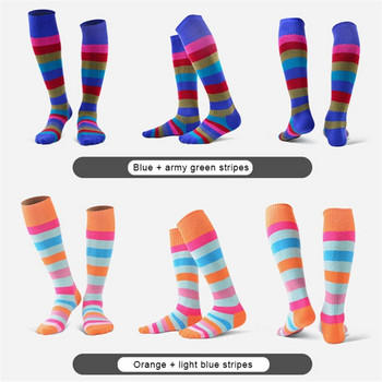 Ски чорапи с дълги райета Удебелени пълни хавлиени чорапи за възрастни Детски меки дишащи чорапи до коляното Спортни чорапи на открито