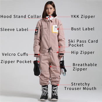 Fleece Γυναικείο Snowsuit με κουκούλα Αθλητικές Γυναικείες Ολόσωμες φόρμες για σκι αντιανεμικές Γυναικείες φόρμες Snowboarding Ρούχα ορεινού σκι