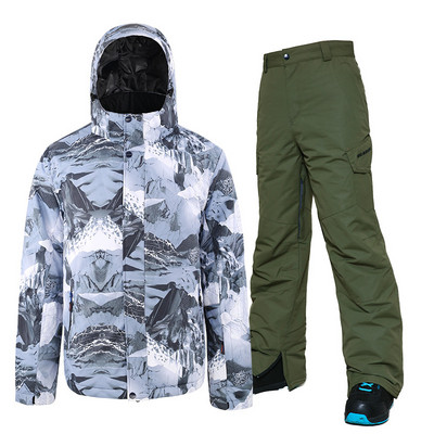 Férfi síruha téli meleg vízálló kabát és nadrág szélálló kültéri sport hószett síelés snowboard hóruha sísuite hóruha