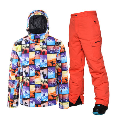 Férfi síruha téli meleg vízálló kabát és nadrág szélálló kültéri sport hószett síelés snowboard hóruha sísuite hóruha
