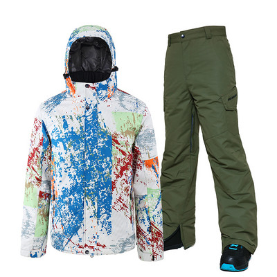 Férfi síruha téli meleg vízálló kabát és nadrág szélálló kültéri sport hószett síelés snowboard hóruha sísuite hóruha