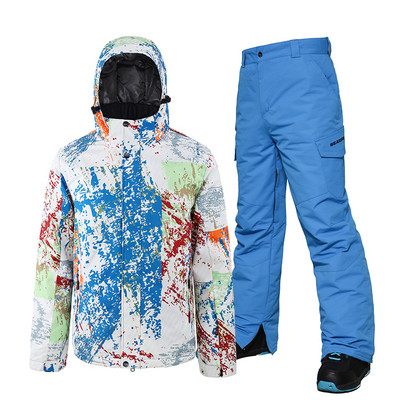 Férfi síruha téli meleg vízálló kabát és nadrág szélálló kültéri sport hószett síelés snowboard hóruha sísuite hóruha