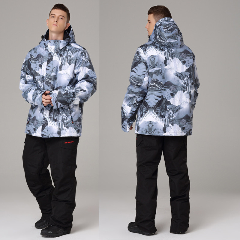 Férfi síruha téli meleg vízálló kabát és nadrág szélálló kültéri sport hószett síelés snowboard hóruha sísuite hóruha