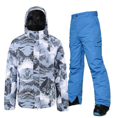 Férfi síruha téli meleg vízálló kabát és nadrág szélálló kültéri sport hószett síelés snowboard hóruha sísuite hóruha