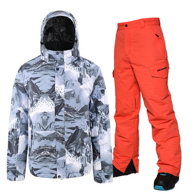 Férfi síruha téli meleg vízálló kabát és nadrág szélálló kültéri sport hószett síelés snowboard hóruha sísuite hóruha