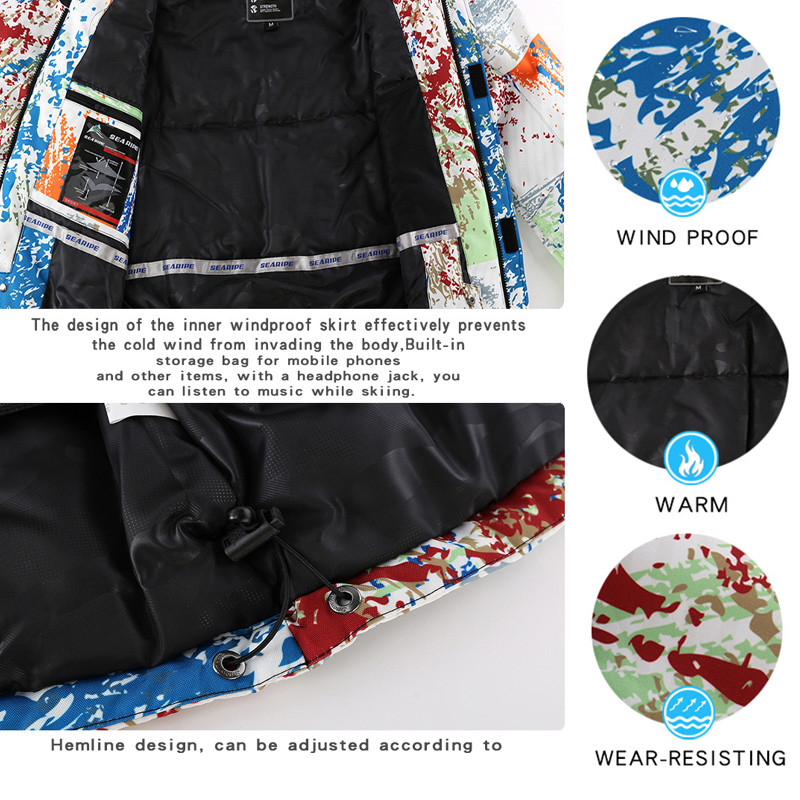 Férfi síruha téli meleg vízálló kabát és nadrág szélálló kültéri sport hószett síelés snowboard hóruha sísuite hóruha