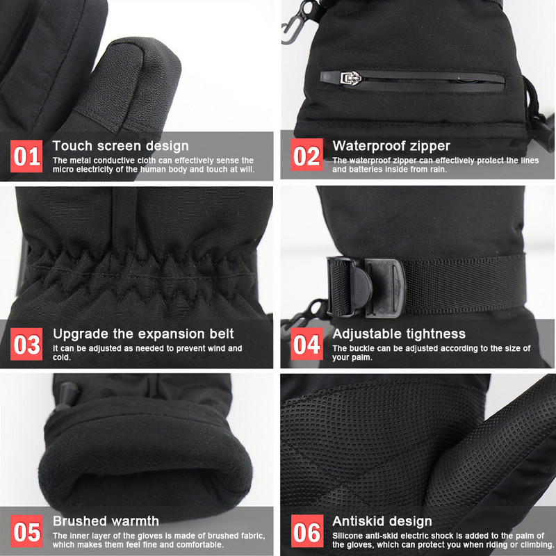 Mănuși încălzite cu baterie Guante încălzite impermeabile cu ecran tactil Mănuși pentru motociclete alimentate cu baterie Mănuși de schi pentru călărie pe motocicletă