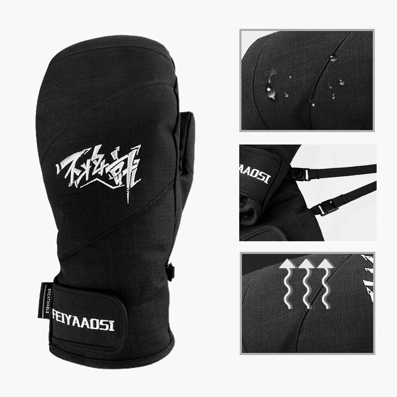 Aukštos kokybės -30 Žiemos Šiltos Profesionalios Snieglenčių Slidinėjimo Pirštinės Neperšlampamos Juodos Baltos Terminės kumštinės pirštinės Slidinėjimo sniego motociklas 2 Virvė