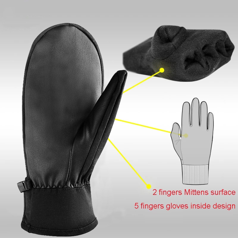 Aukštos kokybės -30 Žiemos Šiltos Profesionalios Snieglenčių Slidinėjimo Pirštinės Neperšlampamos Juodos Baltos Terminės kumštinės pirštinės Slidinėjimo sniego motociklas 2 Virvė