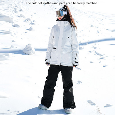 Naujas 2022 m. Moterų slidinėjimo rinkinys Pastorinti šilti slidinėjimo kostiumai Alpinizmo snieglenčių striukė Vėjui atsparios vandeniui atsparios sniego kelnės