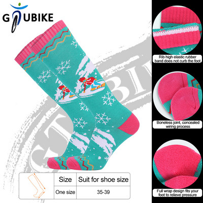 GTUBIKE Șosete de schi cu tub înalt pentru femei, iarna, absoarbe transpirația termică moale, elastică, căldură în aer liber, sport, ciorapi de zăpadă pentru snowboard