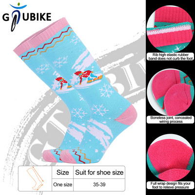 GTUBIKE Șosete de schi cu tub înalt pentru femei, iarna, absoarbe transpirația termică moale, elastică, căldură în aer liber, sport, ciorapi de zăpadă pentru snowboard