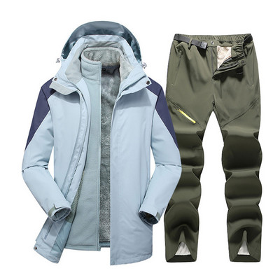 Žieminis slidinėjimo kostiumas vyrams Aukštos kokybės 2 viename striukė + kelnės Rinkiniai Stori Šilti Neperšlampami Vėjui atsparūs snieglenčių paltai