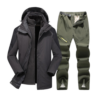Žieminis slidinėjimo kostiumas vyrams Aukštos kokybės 2 viename striukė + kelnės Rinkiniai Stori Šilti Neperšlampami Vėjui atsparūs snieglenčių paltai